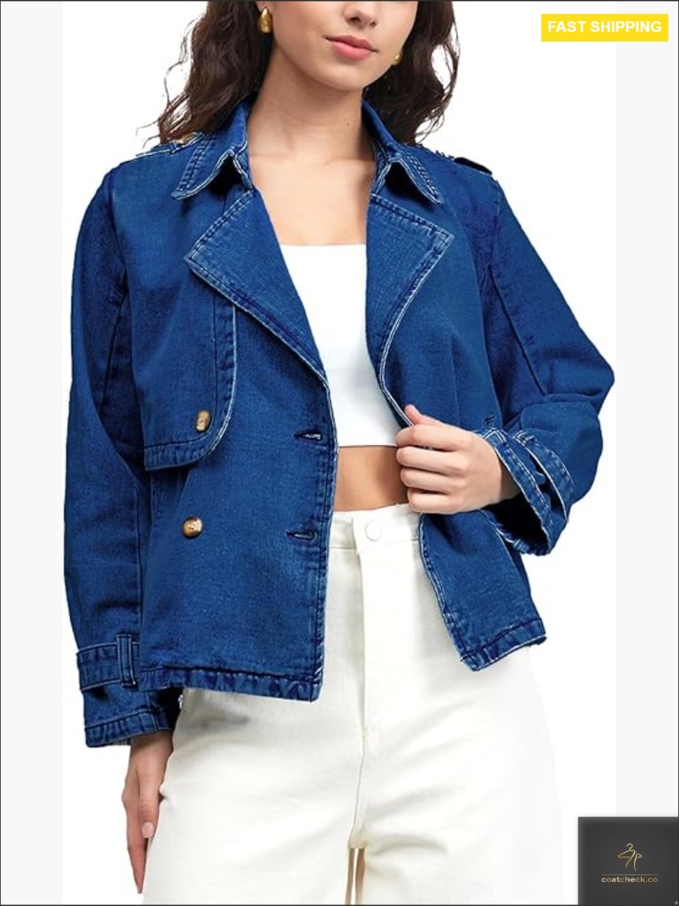Double Breasted Oversized Denim Jacket Trench Coat Lapel Button Down